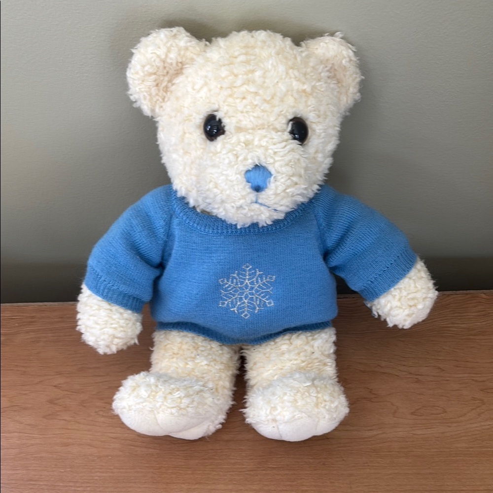 Cream Teddy Bear with Blue Sweater